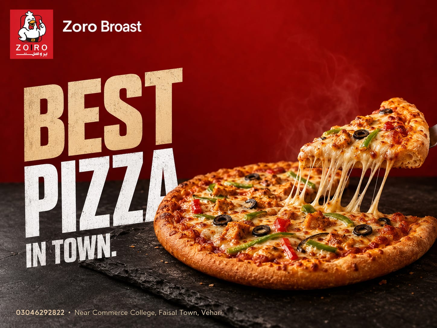 Zoro Broast 'best pizza in town' red BOGO design