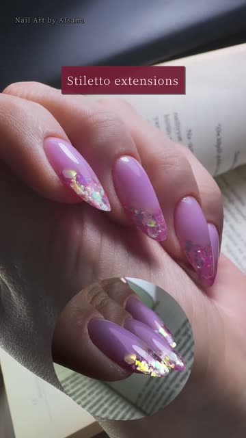 Mauve holographic stiletto extensions